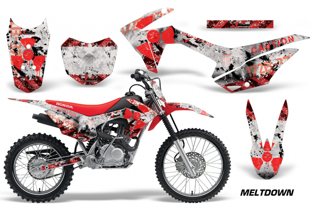 Mad Hatter Hintergrund = Weiß, Designfarbe = Rot mit Nummernfeldern für Honda CRF125 F 2014-2018