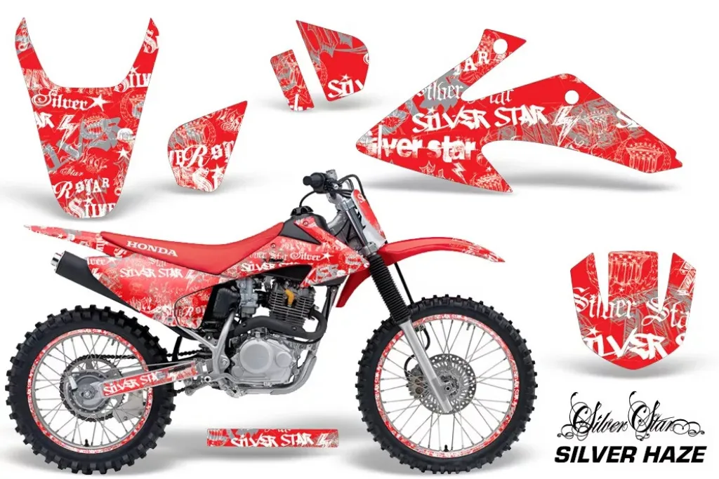 SilverStar- Silverhaze Hintergrund = Rot, Designfarbe = Weiß mit Nummernfeldern für Honda CRF150R 2007-2016