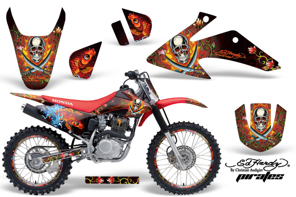 Ed-Hardy - Pirates Red with number plates for Honda CRF150F-CRF230F 2008-2014