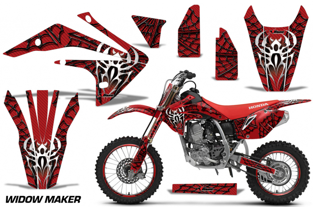 Widow Maker Background = Red, Design color = Black with number plates for Honda CRF150R 2017-2021