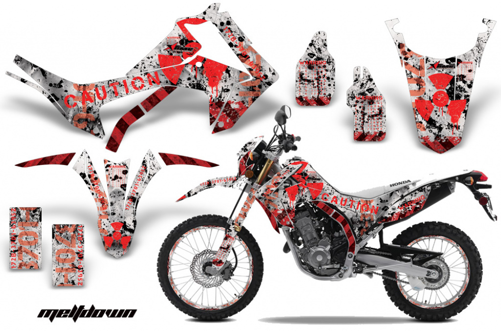 Meltdown Hintergrund = Weiß, Designfarbe = Rot mit Nummernfeldern für Honda CRF250L/CRF250M 2013-2020