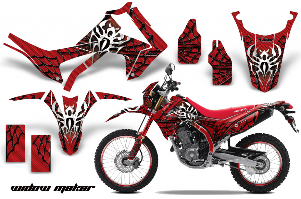 Widow Maker Hintergrund = Rot, Designfarbe = Schwarz mit Nummernfeldern für Honda CRF250L/CRF250M 2013-2020