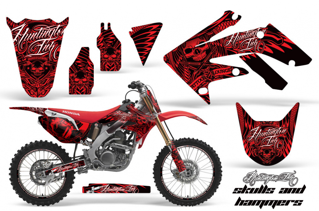 Skulls N Hammers Red with number plates for Honda CRF250R 2010-2013