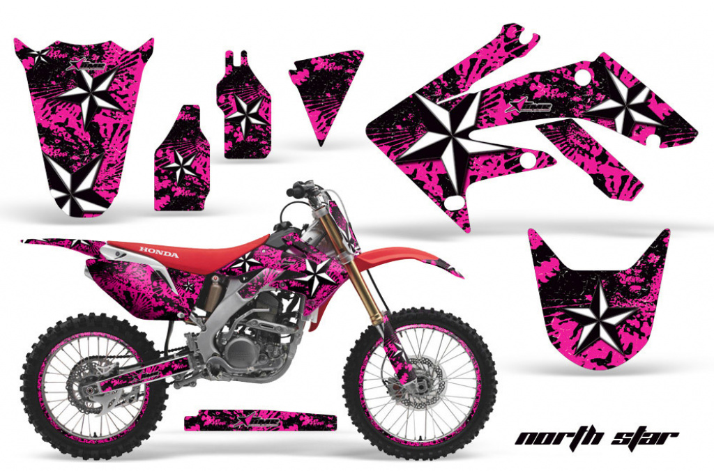 Northstar Background = Pink, Design color = White with number plates for Honda CRF250R 2004-2009