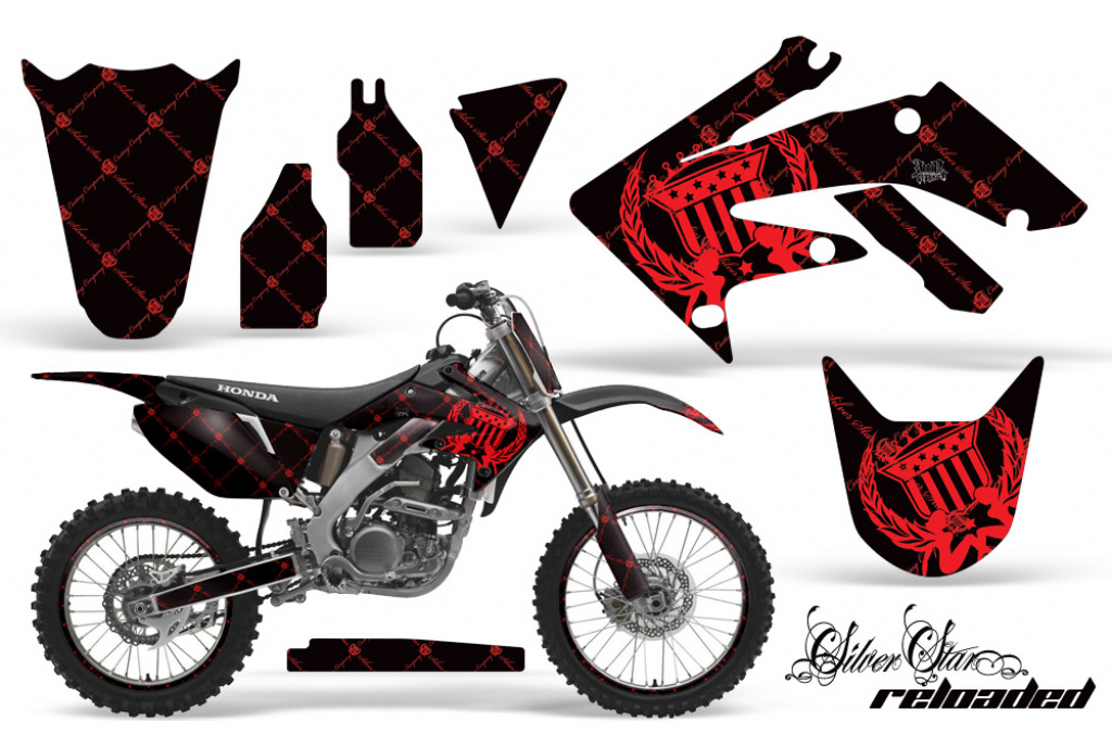 SilverStar-Reloaded Background = Black, Design color = Red with number plates for Honda CRF250R 2004-2009