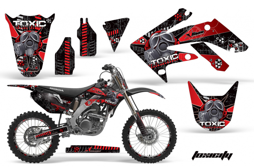 Toxicity Background = Black, Design color = Red with number plates for Honda CRF250R 2004-2009