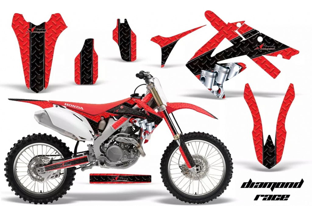 Diamond Race Background = Red, Design color = Black without number plates for Honda CRF250R 2010-2013