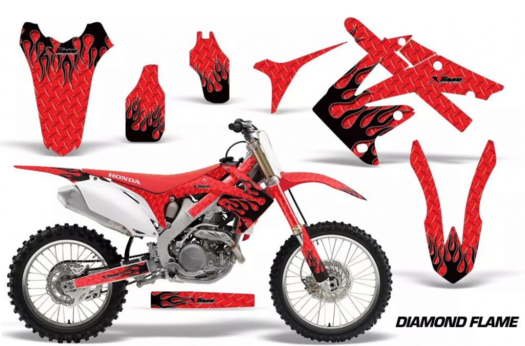 Diamond Flame Background = Red, Design color = Black without number plates for Honda CRF250R 2010-2013