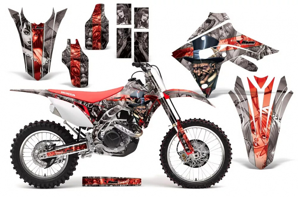 Mad Hatter Background = Silver, Design color = Red without number plates for Honda CRF450R/RX 2017-2020