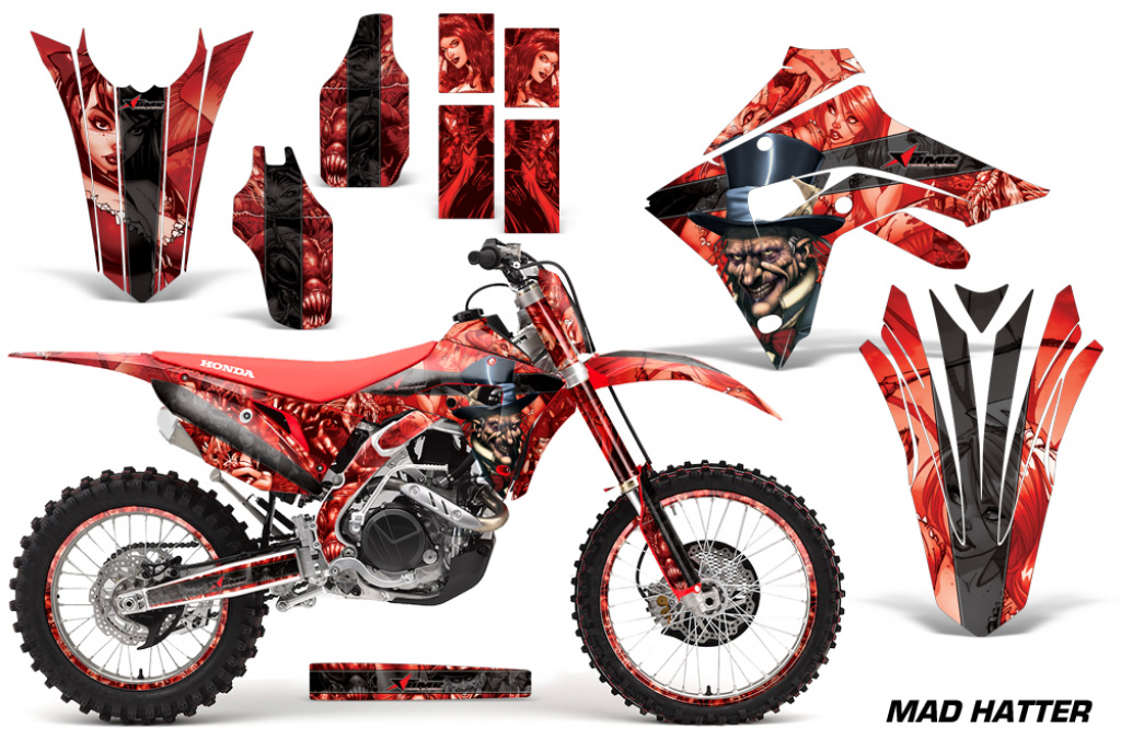 Mad Hatter Background = Red, Design color = Black with number plates for Honda CRF450R/RX 2017-2020