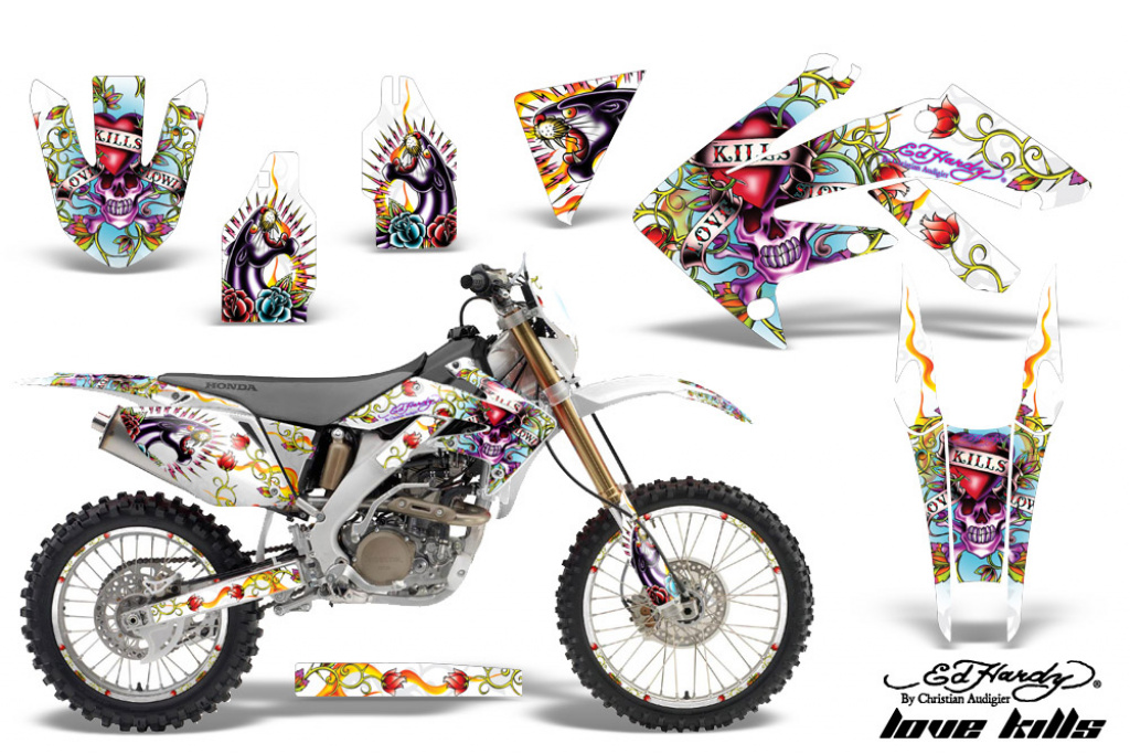 Ed-Hardy - Love Kills Weiß mit Nummernfeldern für Honda CRF250X 2004-2017