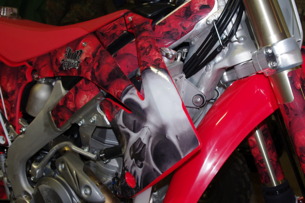 Bone Collector Design color = Red with number plates and rim decals for Honda CRF450R 2009-2012