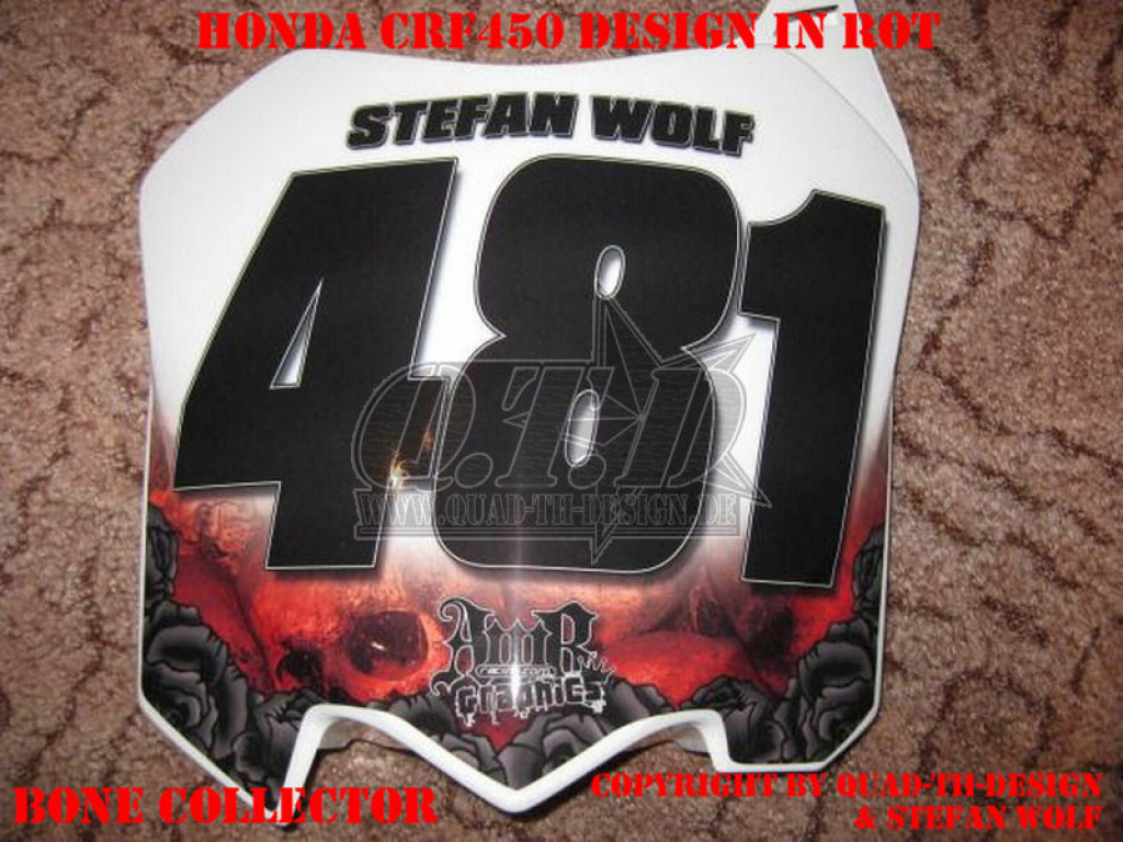 Bone Collector Design color = Red with number plates and rim decals for Honda CRF450R 2009-2012