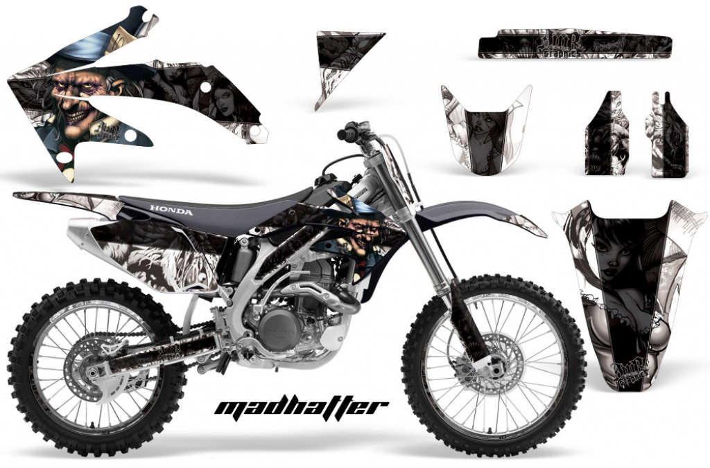 Mad Hatter Background = White, Design color = Black with number plates for Honda CRF450R 2009-2012