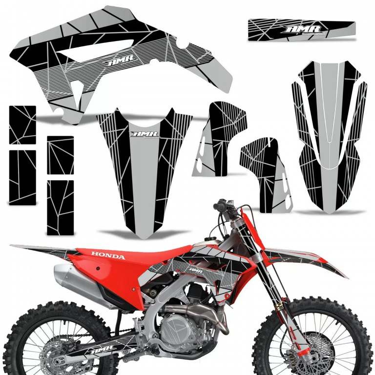 Geometric Background = Black, Design color = Silver without number plates for Honda CRF450R/RW 2021-2024