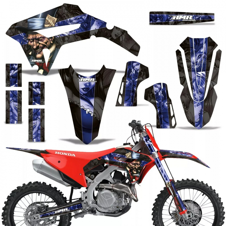 Mad Hatter Background = Black, Design color = Blue without number plates for Honda CRF450R/RW 2021-2024