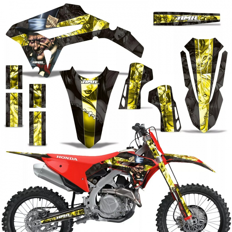 Mad Hatter Background = Black, Design color = Yellow without number plates for Honda CRF450R/RW 2021-2024