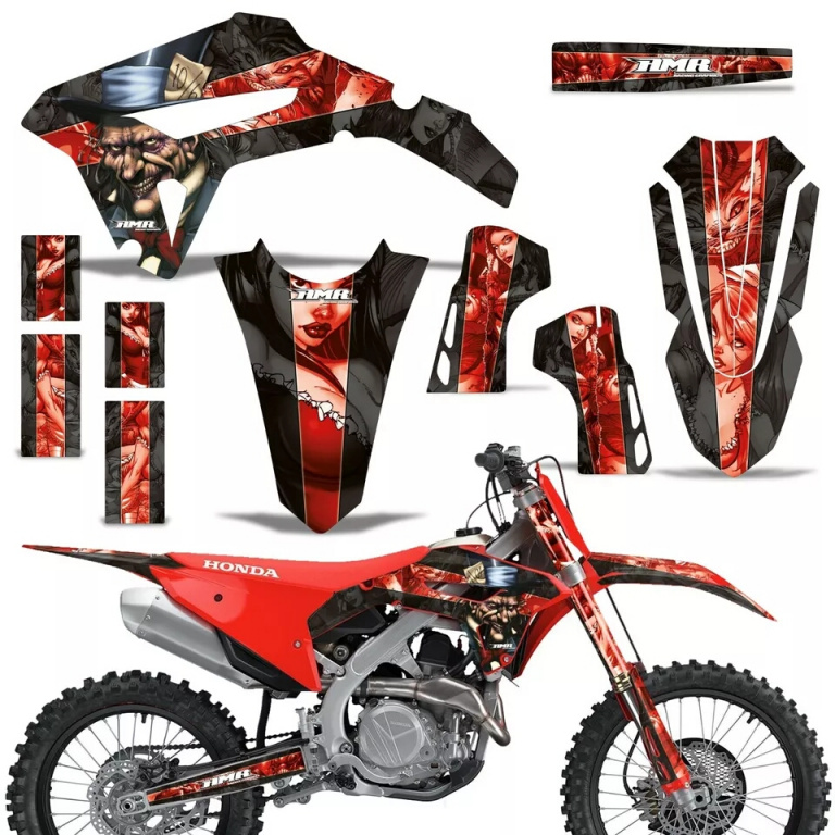 Mad Hatter Background = Black, Design color = Red without number plates for Honda CRF450R/RW 2021-2024