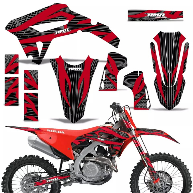 Zooted Background = Black, Design color = Red without number plates for Honda CRF450R/RW 2021-2024