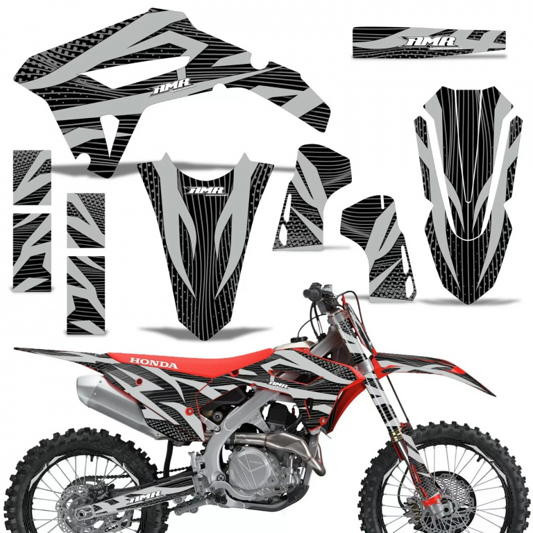 Zooted Background = Black, Design color = Silver with number plates for Honda CRF450R/RW 2021-2024