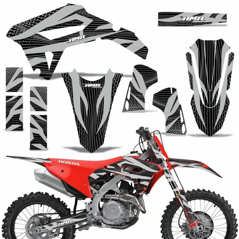 Zooted Background = Black, Design color = Silver without number plates for Honda CRF450R/RW 2021-2024