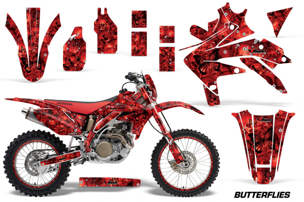 Butterfly Background = Red, Design color = Black with number plates for Honda CRF450X 2005-2016