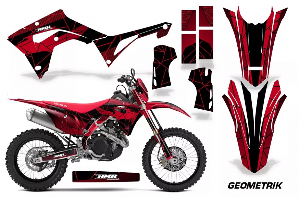 Geometric Hintergrund = Schwarz, Designfarbe = Rot mit Nummernfeldern für Honda CRF450X 2017-2024