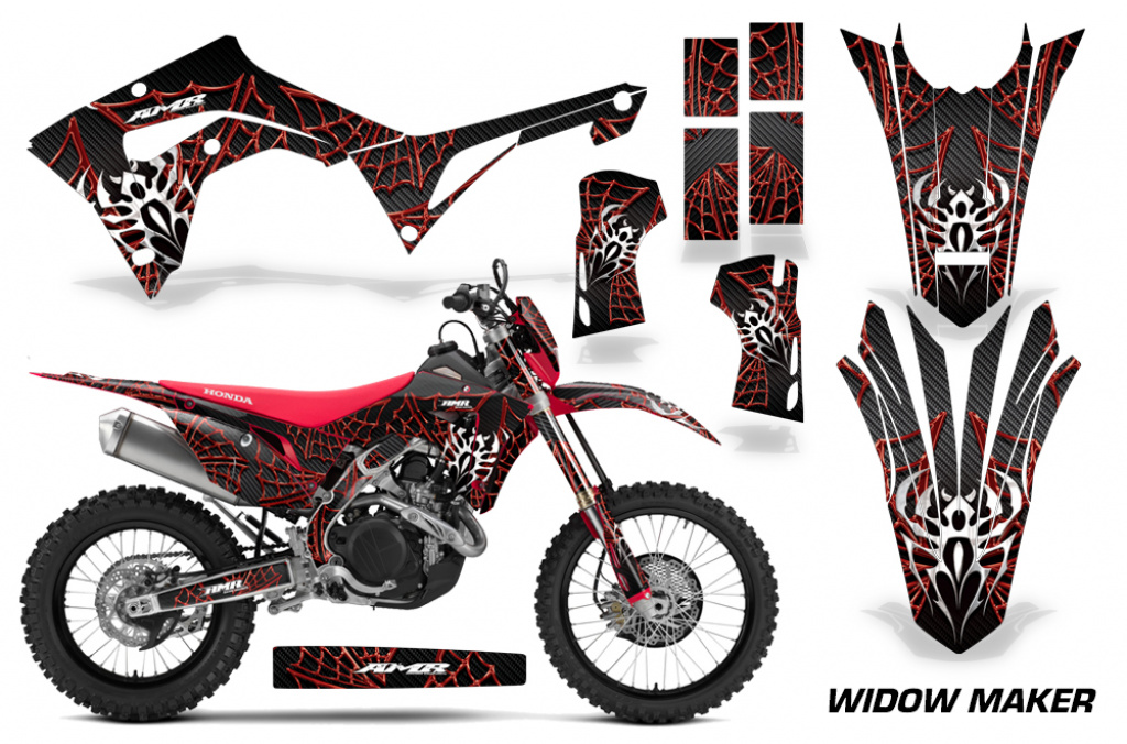 Widow Maker Hintergrund = Schwarz, Designfarbe = Rot mit Nummernfeldern für Honda CRF450X 2017-2024