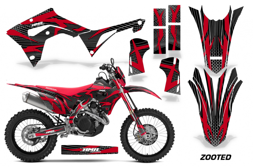 Zooted Hintergrund = Schwarz, Designfarbe = Rot mit Nummernfeldern für Honda CRF450X 2017-2024