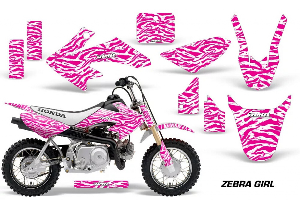 Zebra Girl Background = White, Design color = Pink with number plates for Honda CRF50 2004-2013