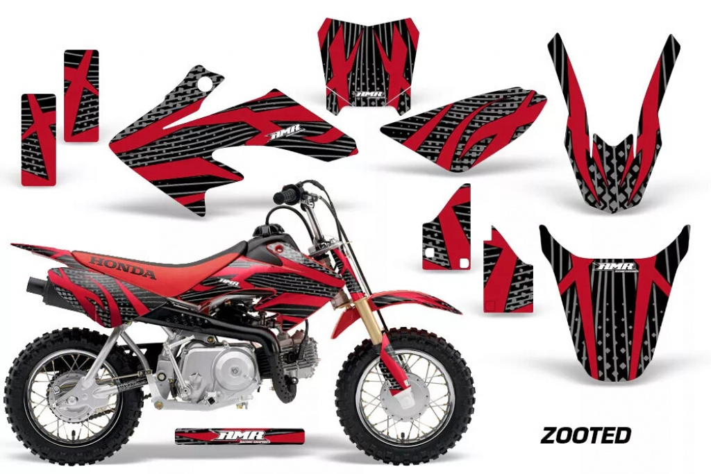 Zooted Background = Black, Design color = Red with number plates for Honda CRF50 2004-2013
