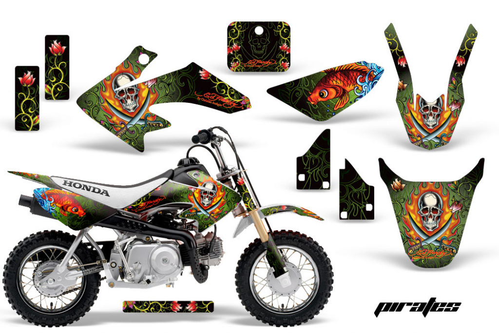 Ed-Hardy - Pirates Green with number plates for Honda CRF50 2004-2013