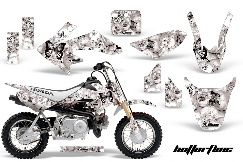 Butterfly Background = White, Design color = Black with number plates for Honda CRF50 2004-2013