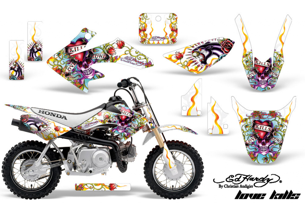 Ed-Hardy - Love Kills White with number plates for Honda CRF50 2004-2013