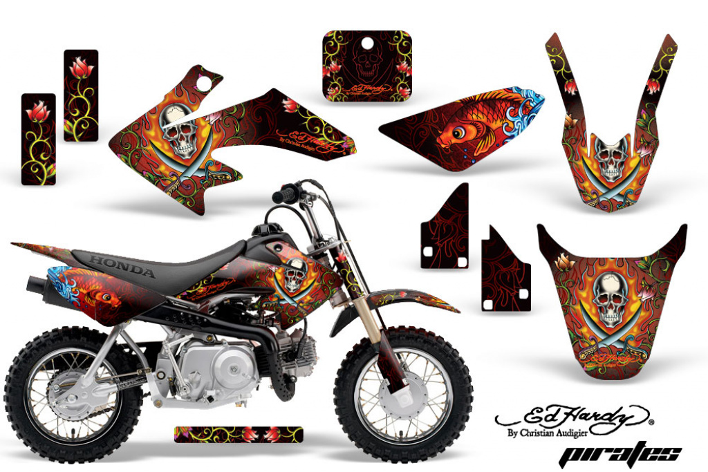 Ed-Hardy - Pirates Red with number plates for Honda CRF50 2004-2013