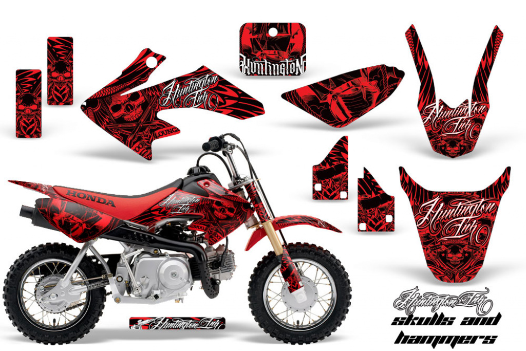 Skulls N Hammer Red with number plates for Honda CRF50 2004-2013