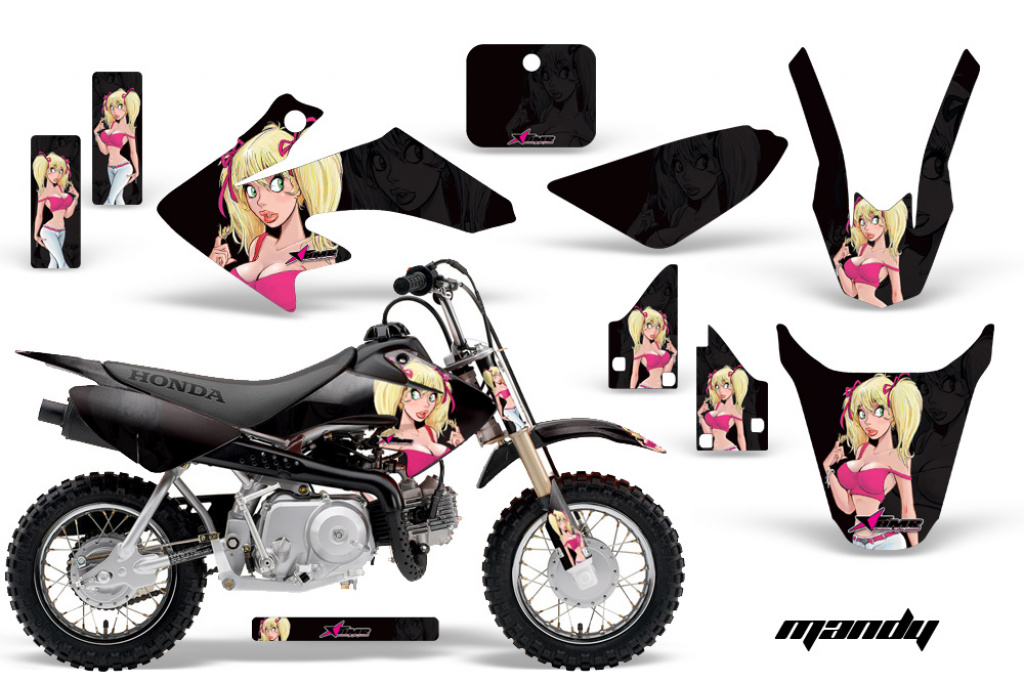Mandy Background = Black, Design color = Pink with number plates for Honda CRF50 2004-2013