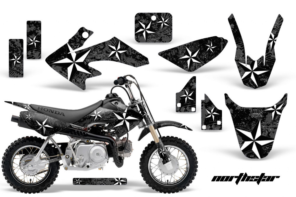Northstar Background = Black, Design color = White with number plates for Honda CRF50 2004-2013