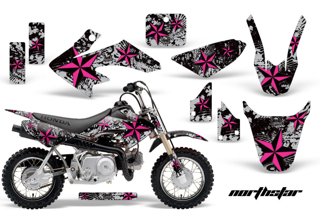 Northstar Background = Silver, Design color = Pink with number plates for Honda CRF50 2004-2013