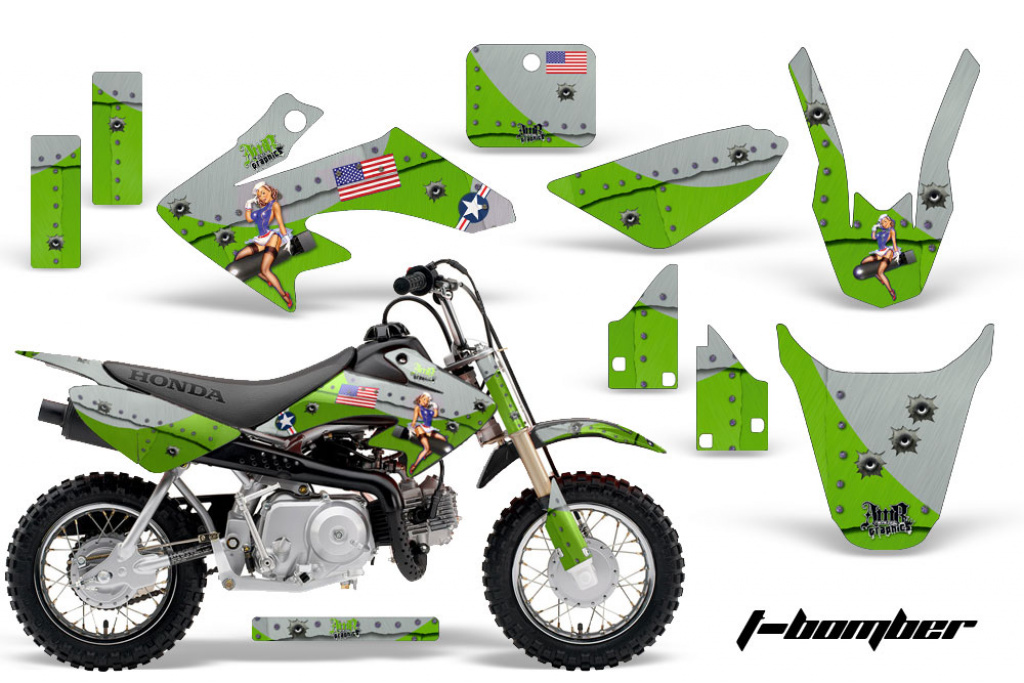 T-Bomber Green with number plates for Honda CRF50 2004-2013