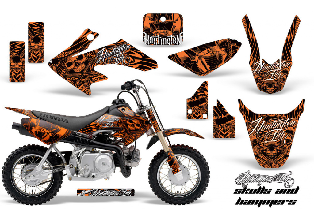 Skulls N Hammer Orange with number plates for Honda CRF50 2004-2013