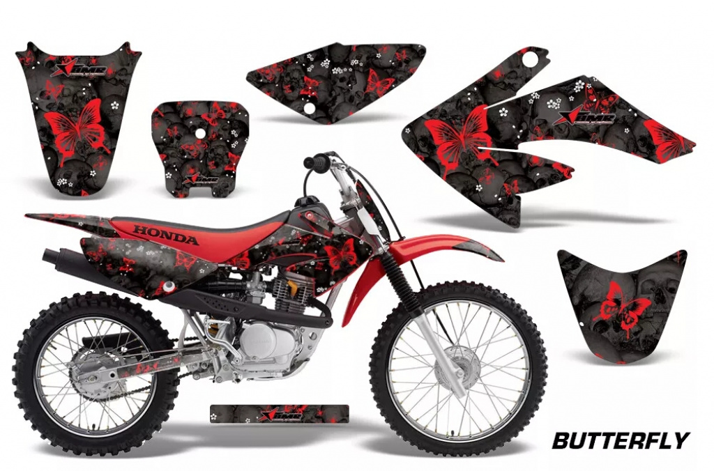 Butterfly Background = Black, Design color = Red with number plates for Honda CRF80/CRF100 2004-2010