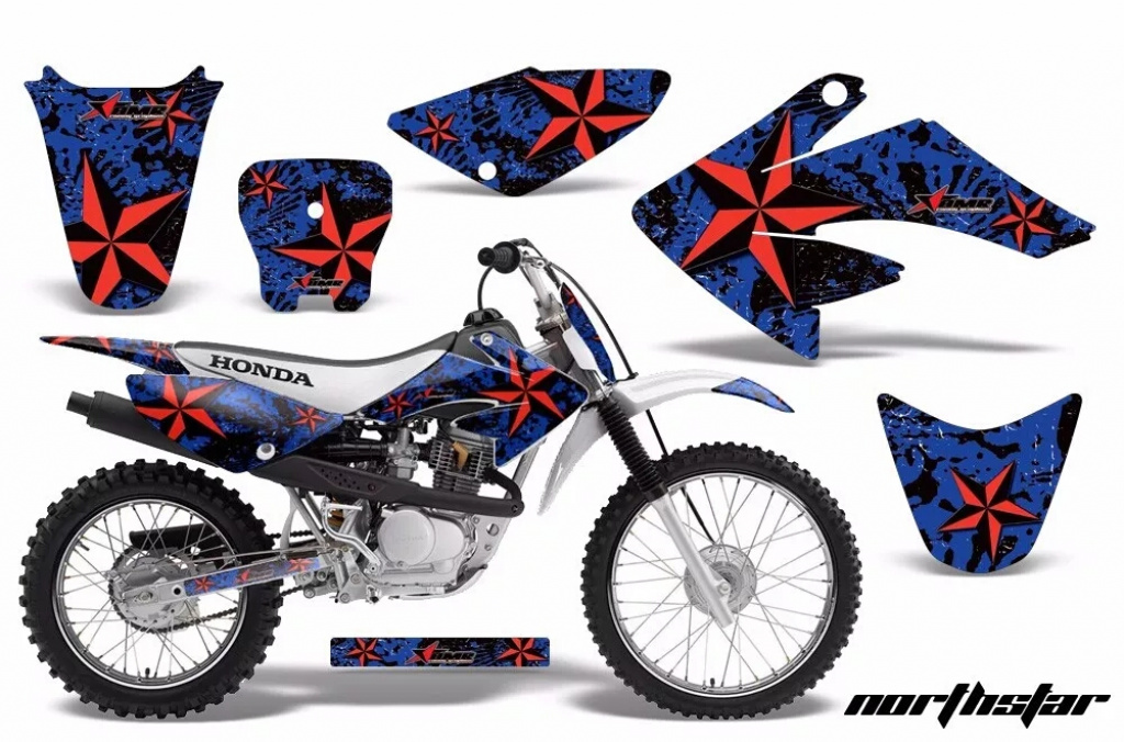 Northstar Background = Blue, Design color = Red with number plates for Honda CRF80/CRF100 2004-2010