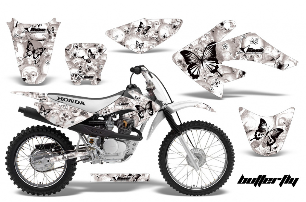 Butterfly Background = White, Design color = Black with number plates for Honda CRF80/CRF100 2004-2010