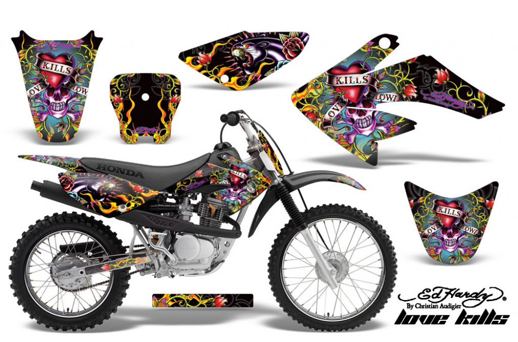 Ed-Hardy - Love Kills Black with number plates for Honda CRF70 2004-2015