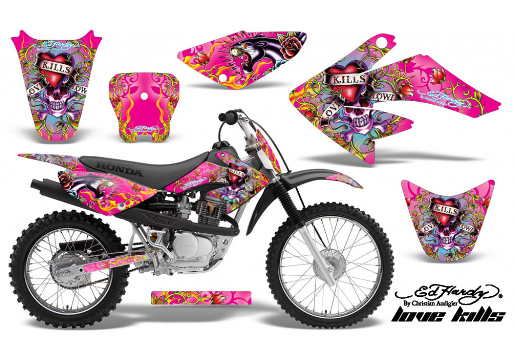 Ed-Hardy - Love Kills Pink with number plates for Honda CRF70 2004-2015