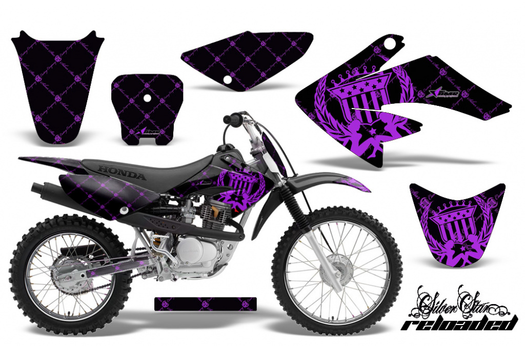 SilverStar - Reloaded Background = Purple, Design color = Blue with number plates for Honda CRF80/CRF100 2004-2010