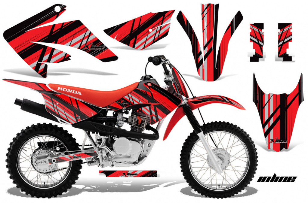 In Line Background = Black, Design color = Red with number plates for Honda CRF80/CRF100 2011-2016