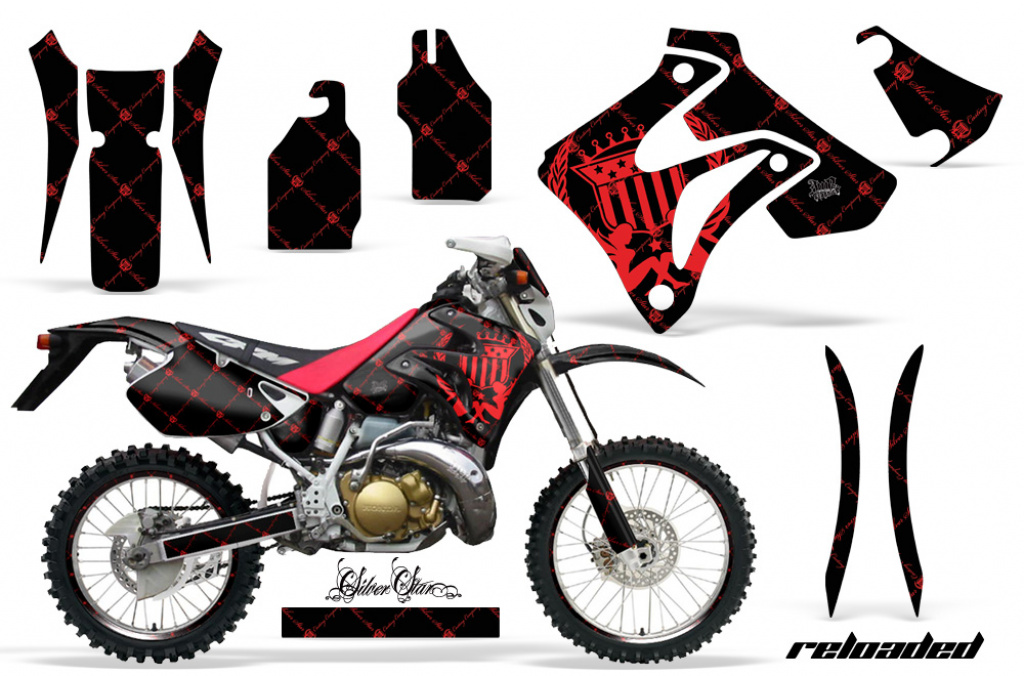 SilverStar - Reloaded Hintergrund = Schwarz, Designfarbe = Rot mit Nummernfeldern für Honda CRM 250 AR 1989-1999