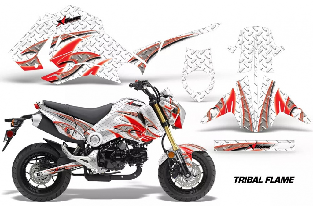 Tribal Flame Hintergrund = Weiß, Designfarbe = Rot für Honda Grom 125 2013-2016